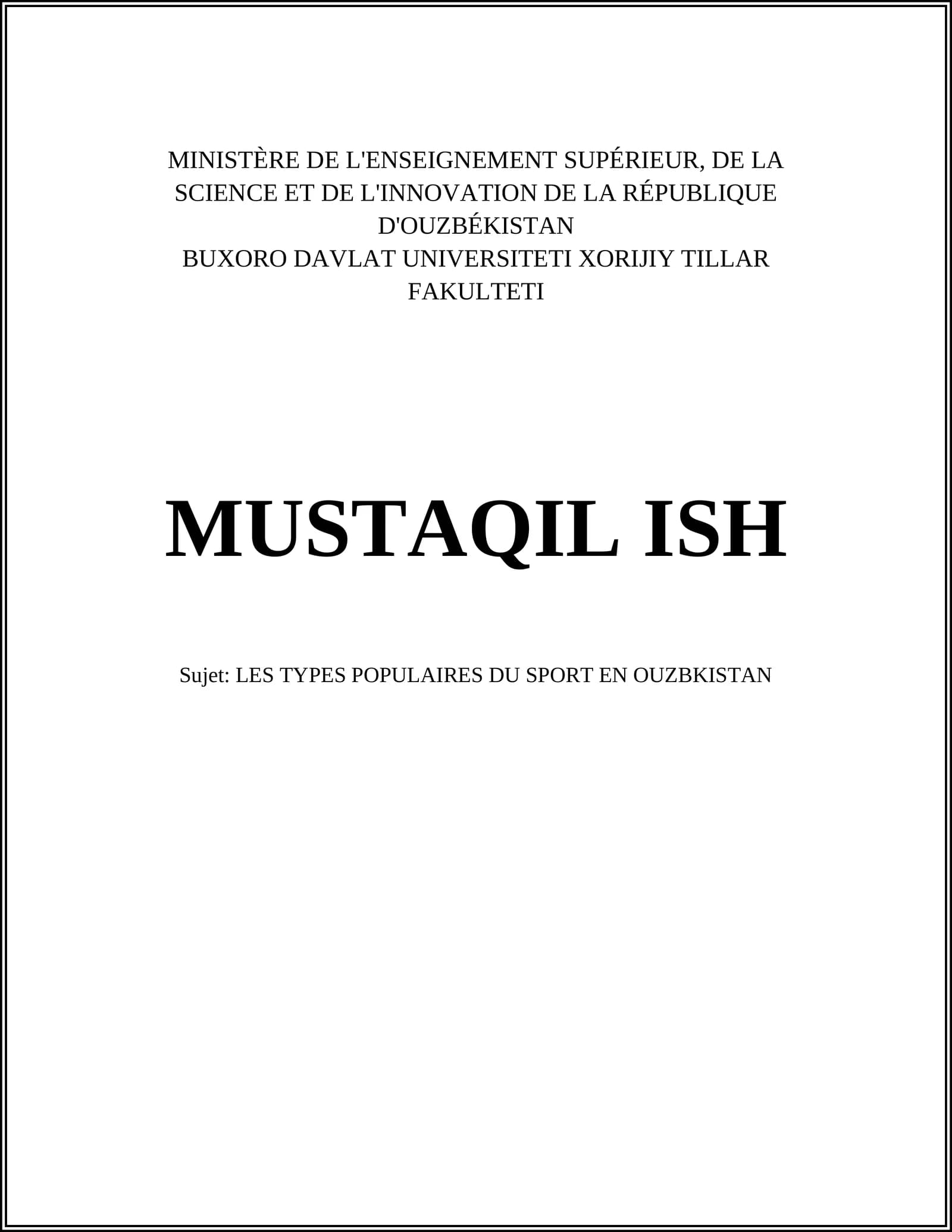 LES TYPES POPULAIRES DU SPORT EN OUZBKISTAN