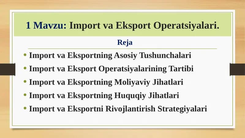Import va Eksport Operatsiyalari