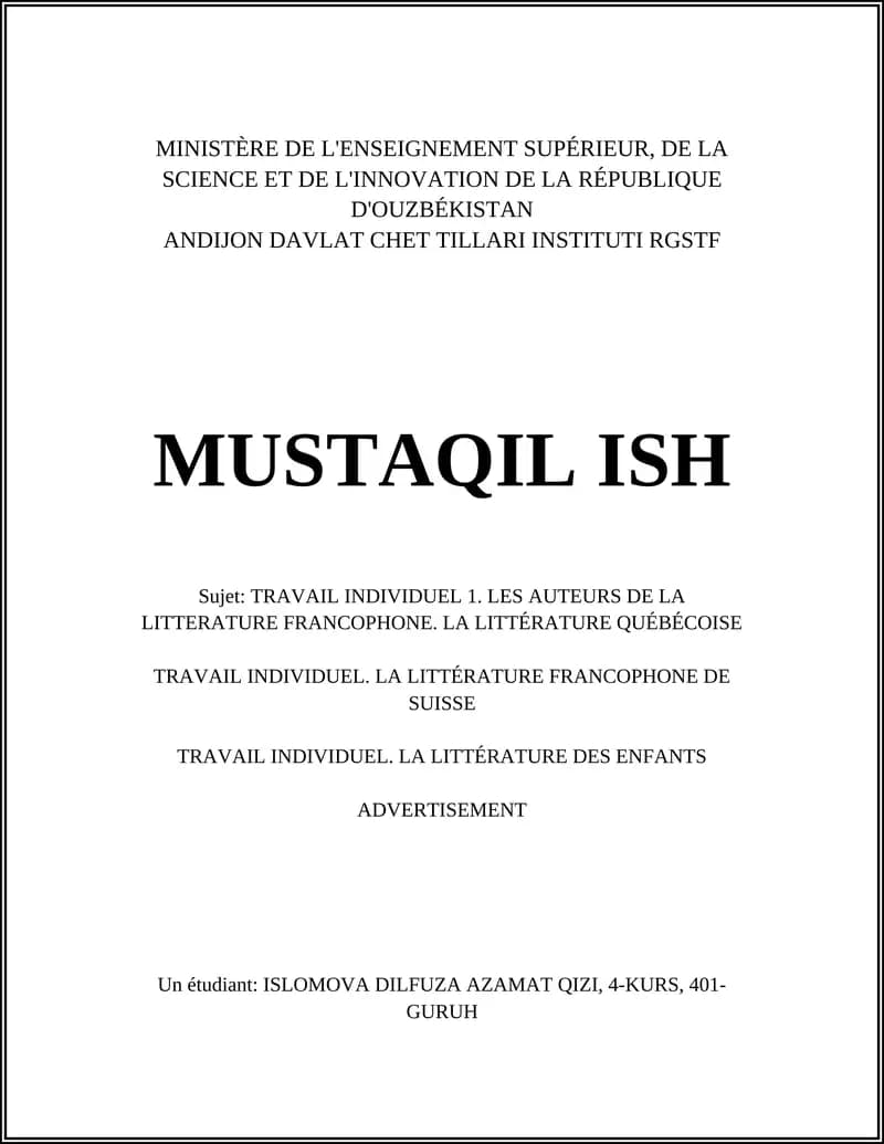 TRAVAIL INDIVIDUEL