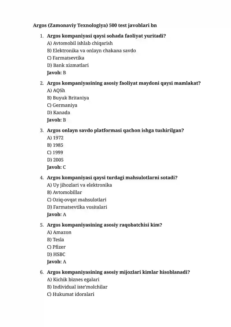 Argos 2025-yilgi  (Zamonaviy Texnologiya) 500 test javoblari bn