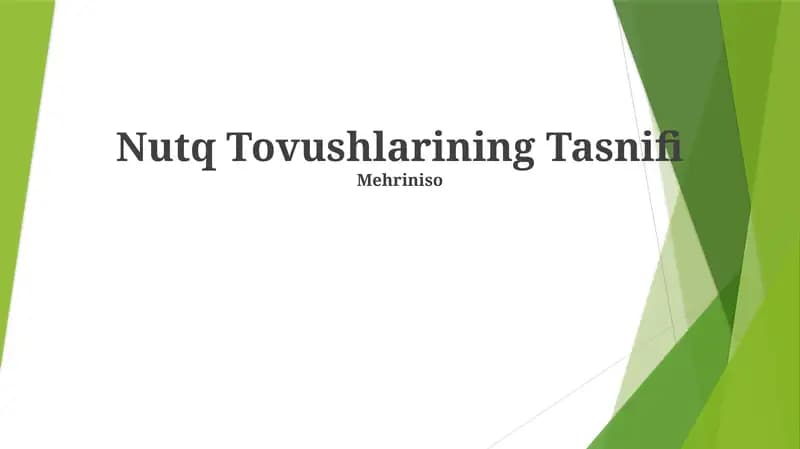 Nutq Tovushlarining Tasnifi
