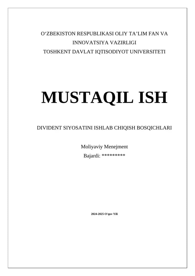 Divident siyosatini ishlab chiqish bosqichlari
