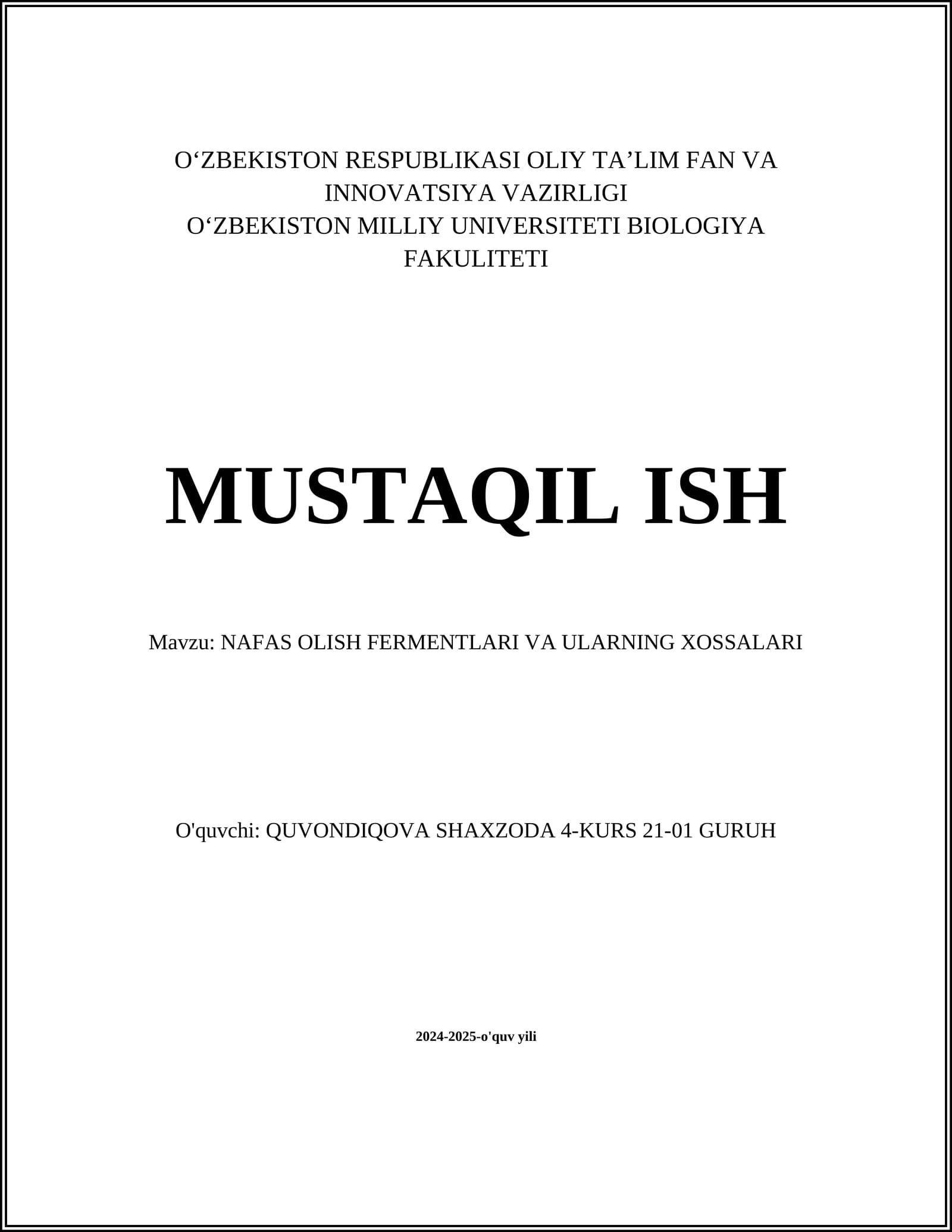 NAFAS OLISH FERMENTLARI VA ULARNING XOSSALARI