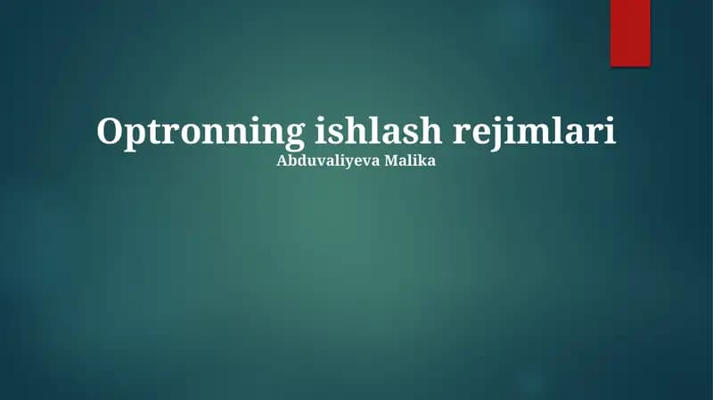 Optronning ishlash rejimlari