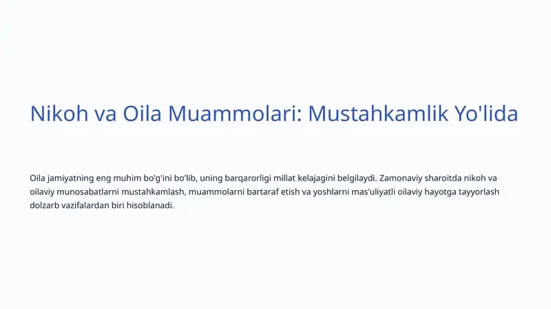 Nikoh va Oila Muammolari: Mustahkamlik Yo'lida
