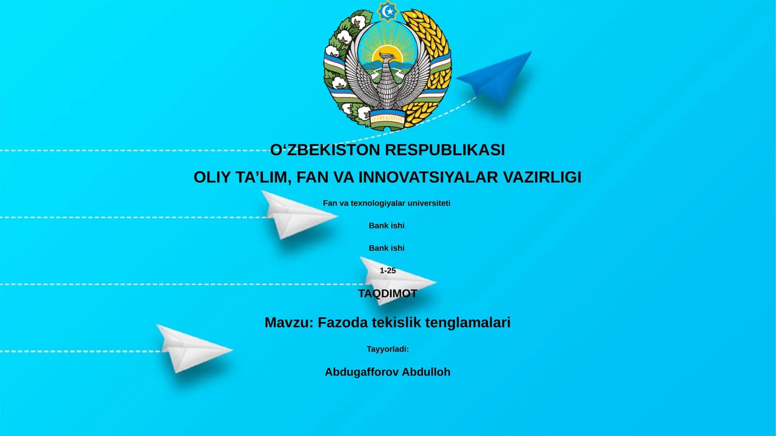 Fazoda tekislik tenglamalari