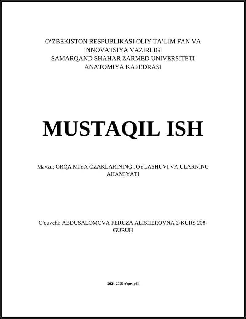 Orqa Miya Anatomiyasi