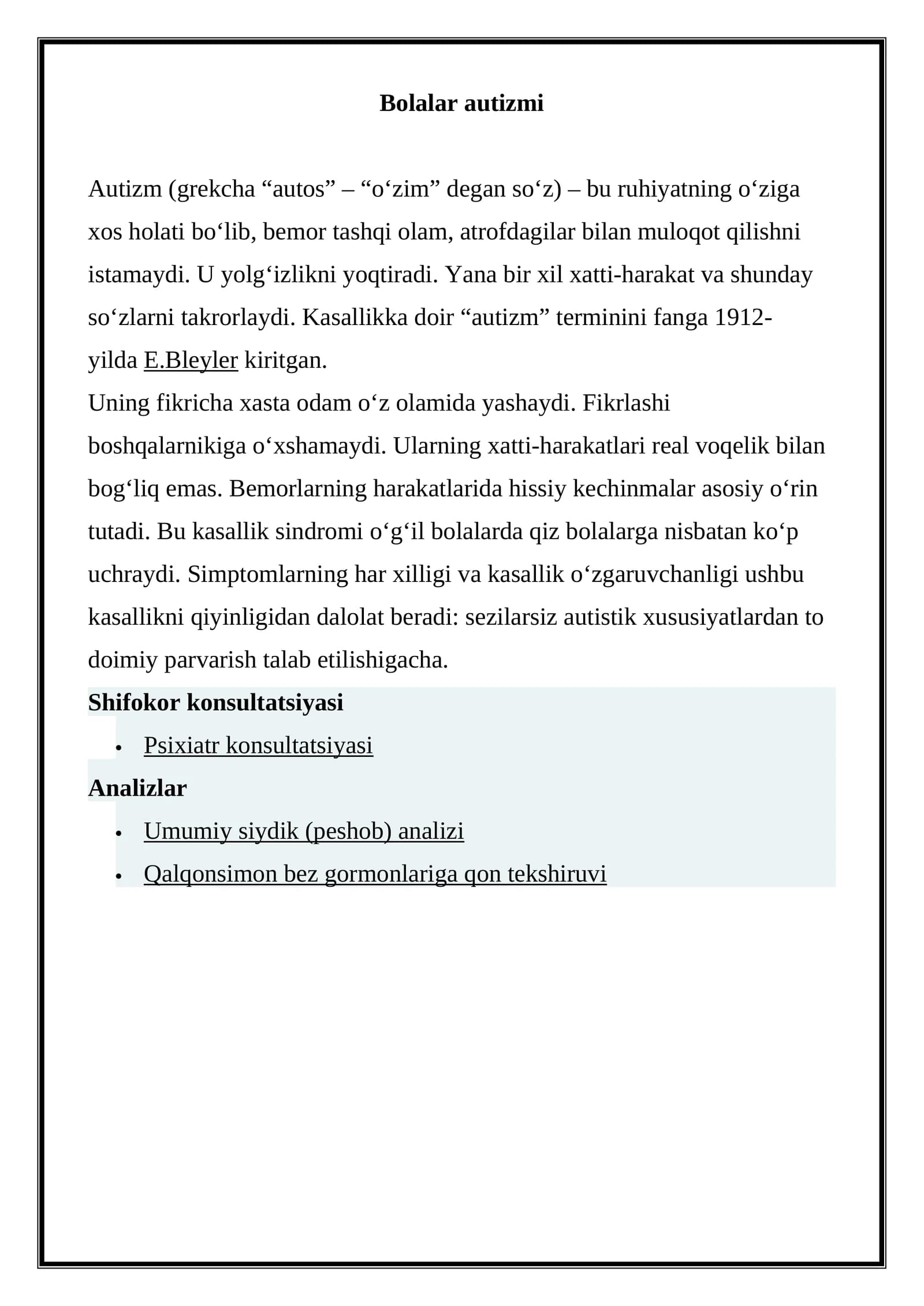 Bolalar autizmi