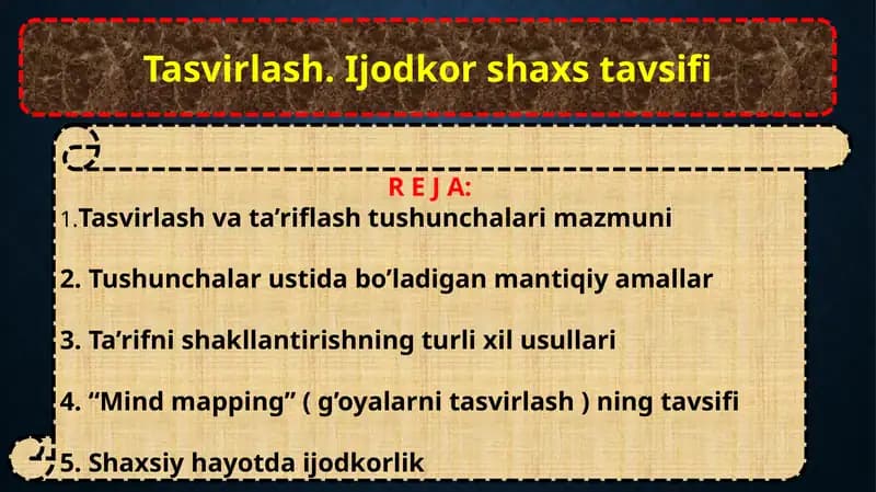 Tasvirlash. Ijodkor shaxs tavsifi