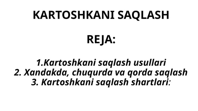KARTOSHKANI SAQLASH