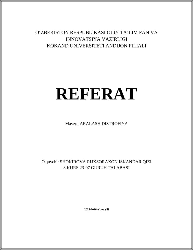 Aralash Distrofiya Referat