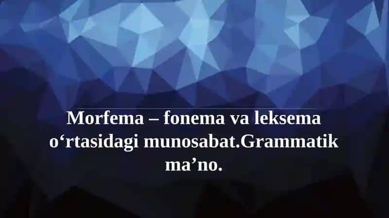 Morfema – fonema va leksema o‘rtasidagi munosabat.Grammatik ma’no.