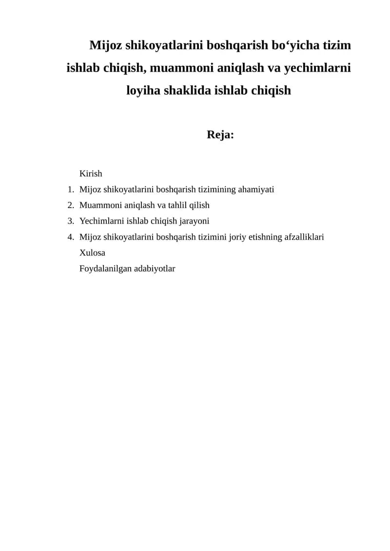 Mijoz shikoyatlari boshqarish tizimi