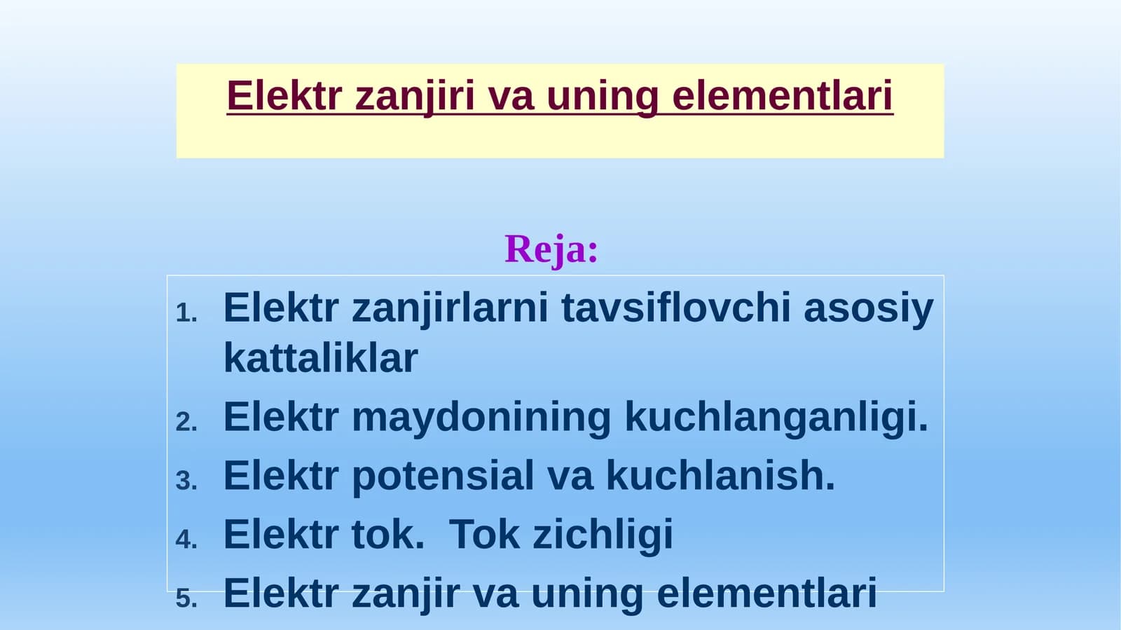 Elektrzanjir va uning elementlari