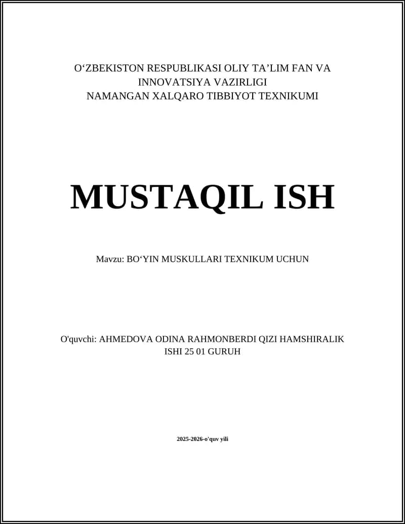 BOʻYIN MUSKULLARI TEXNIKUM UCHUN