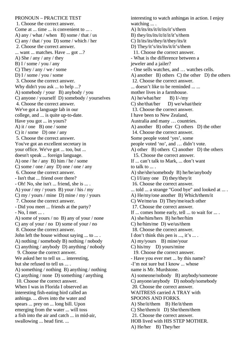 Pronoun – Practice Test