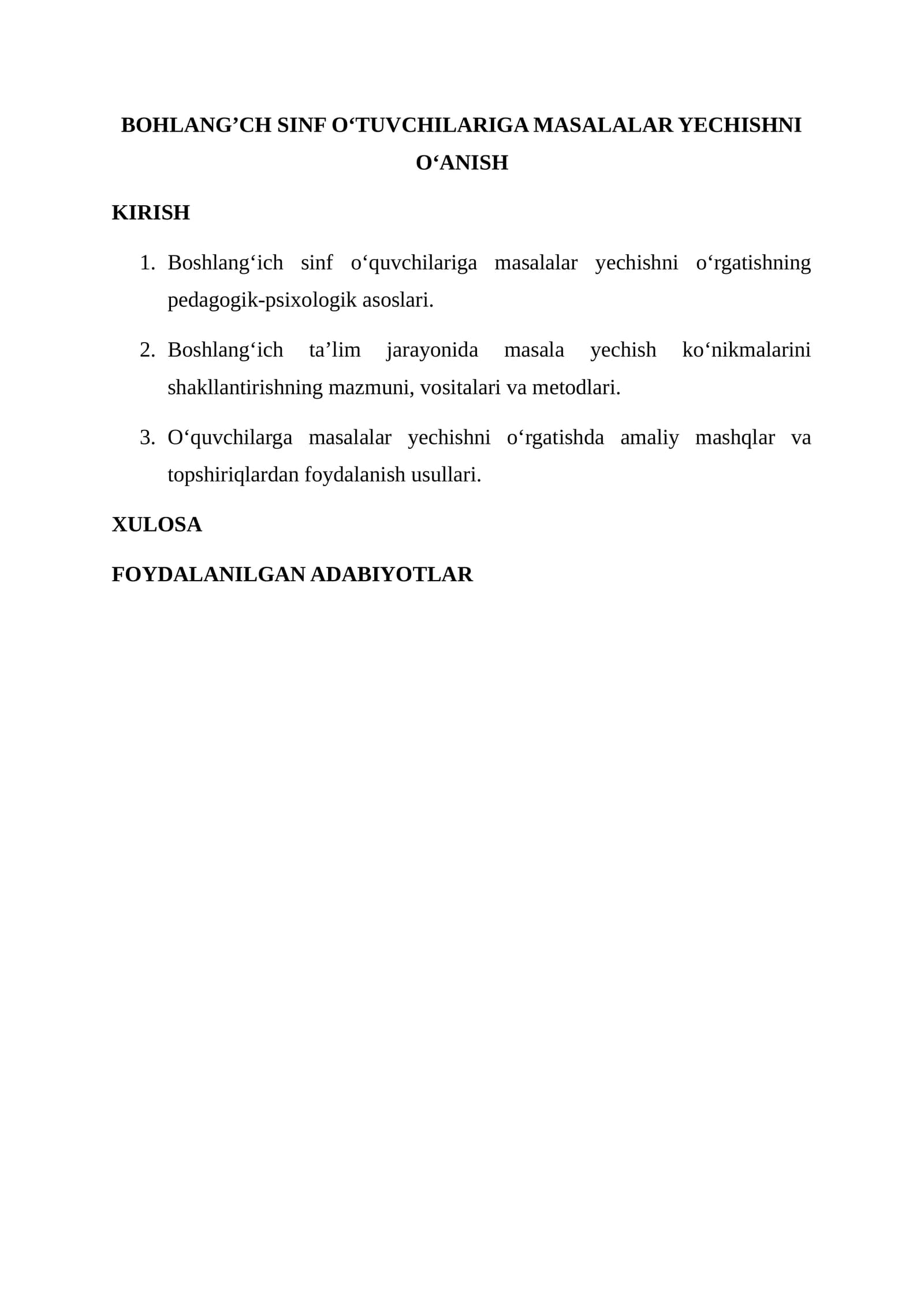 FOYDALANILGAN ADABIYOTLAR
