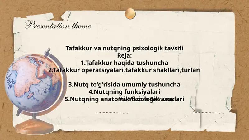 Tafakkur va nutqning psixologik tavsifi