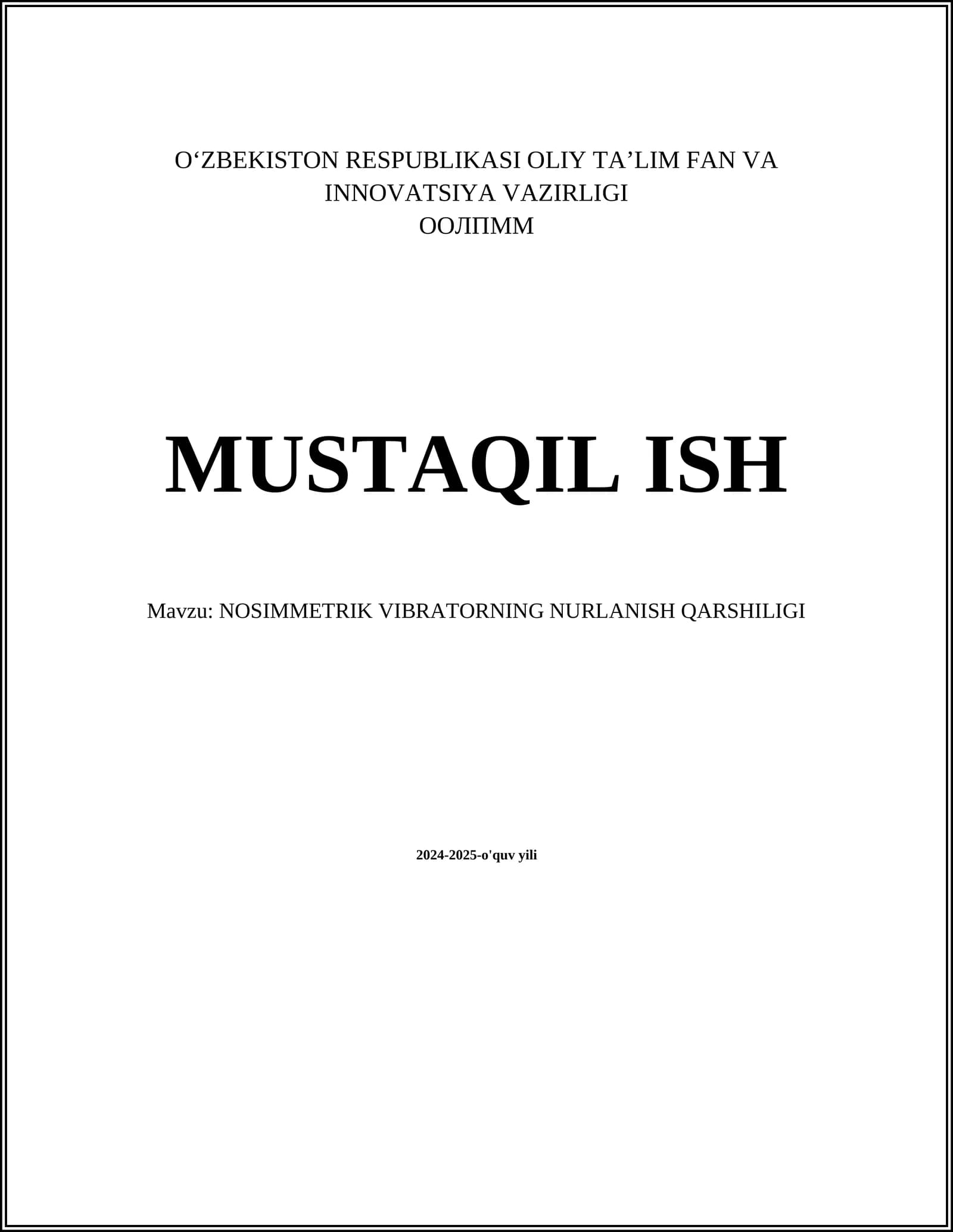 NOSIMMETRIK VIBRATORNING NURLANISH QARSHILIGI
