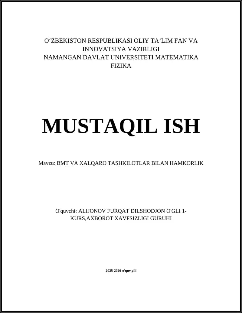 BMT VA XALQARO TASHKILOTLAR BILAN HAMKORLIK