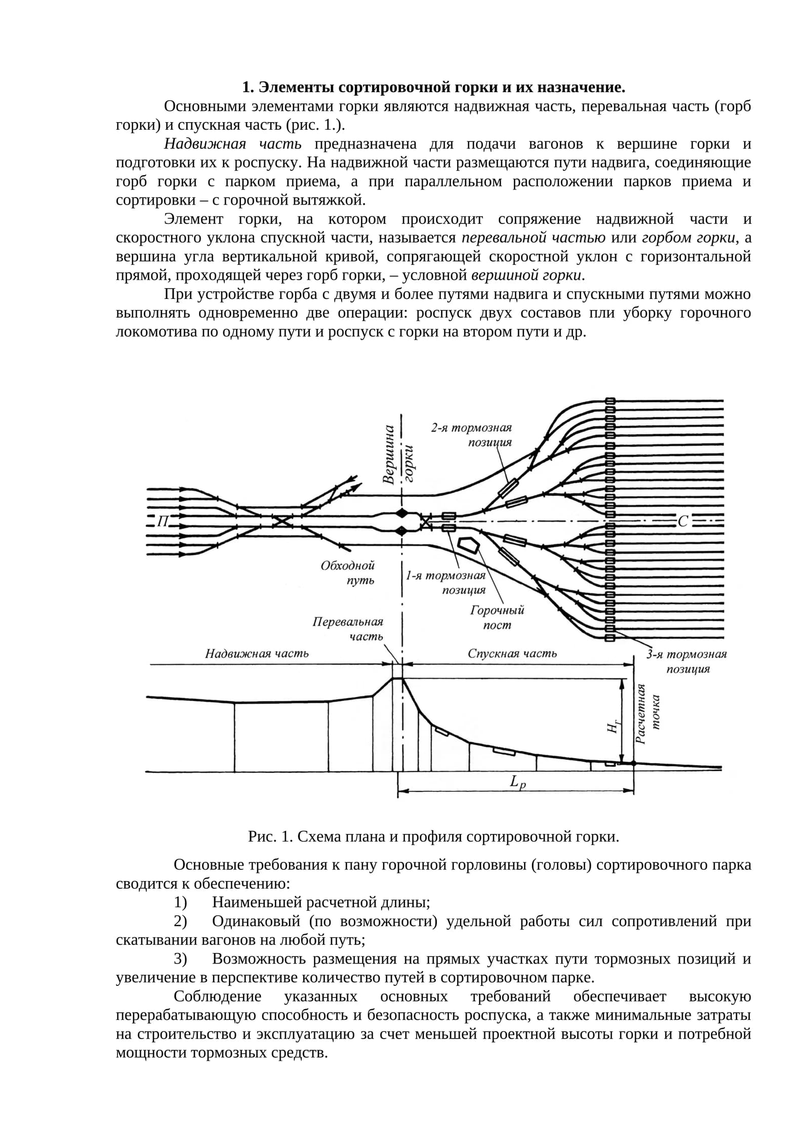 Элементы сортировочной горки и их назначение