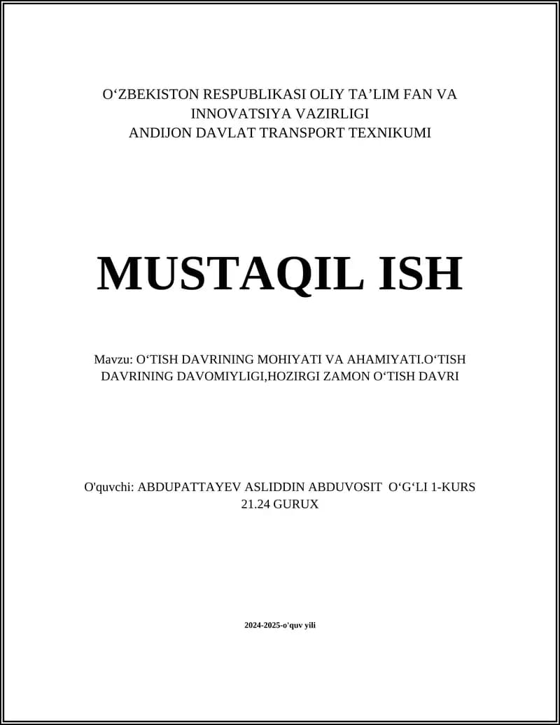 O‘tish Davrinin Mohiyati va Ahamiyati