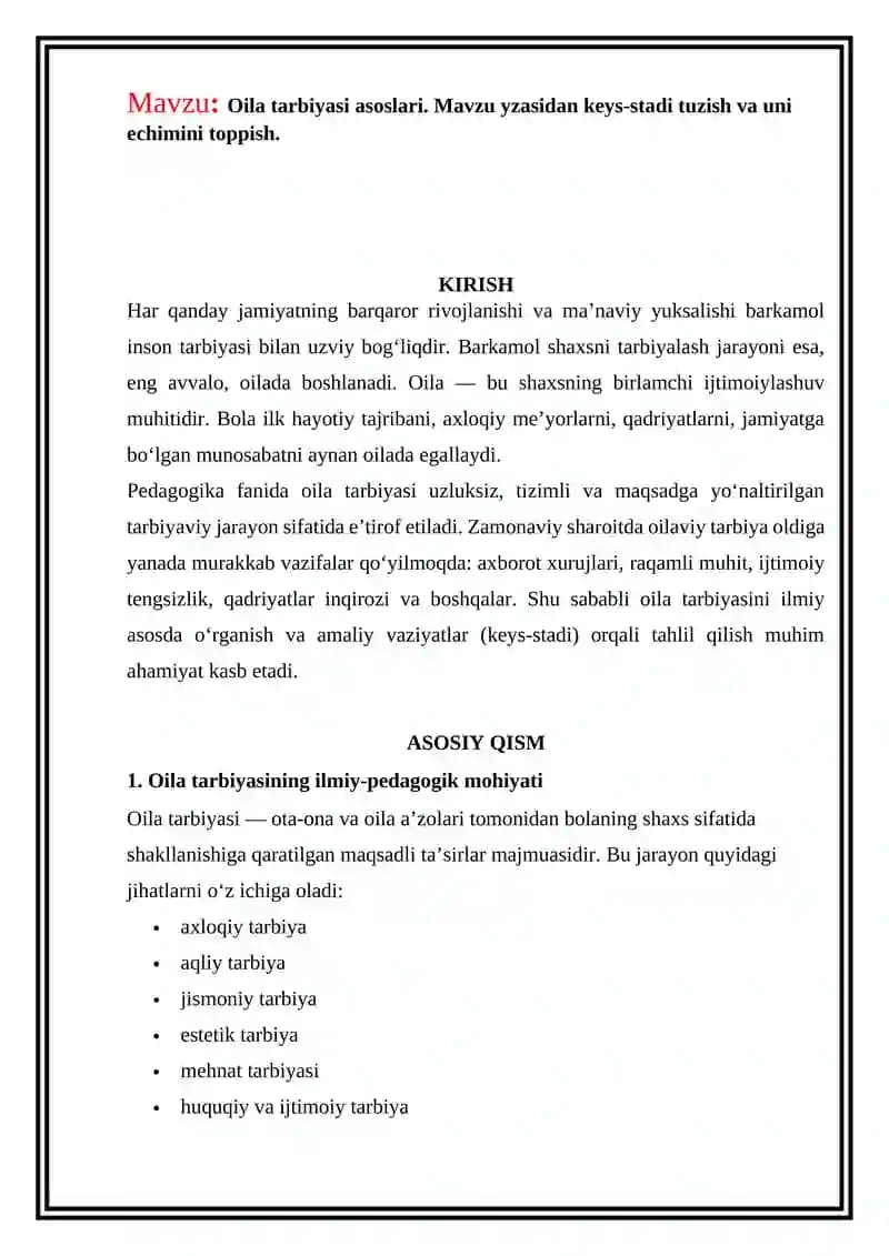 Oila tarbiyasi asoslari