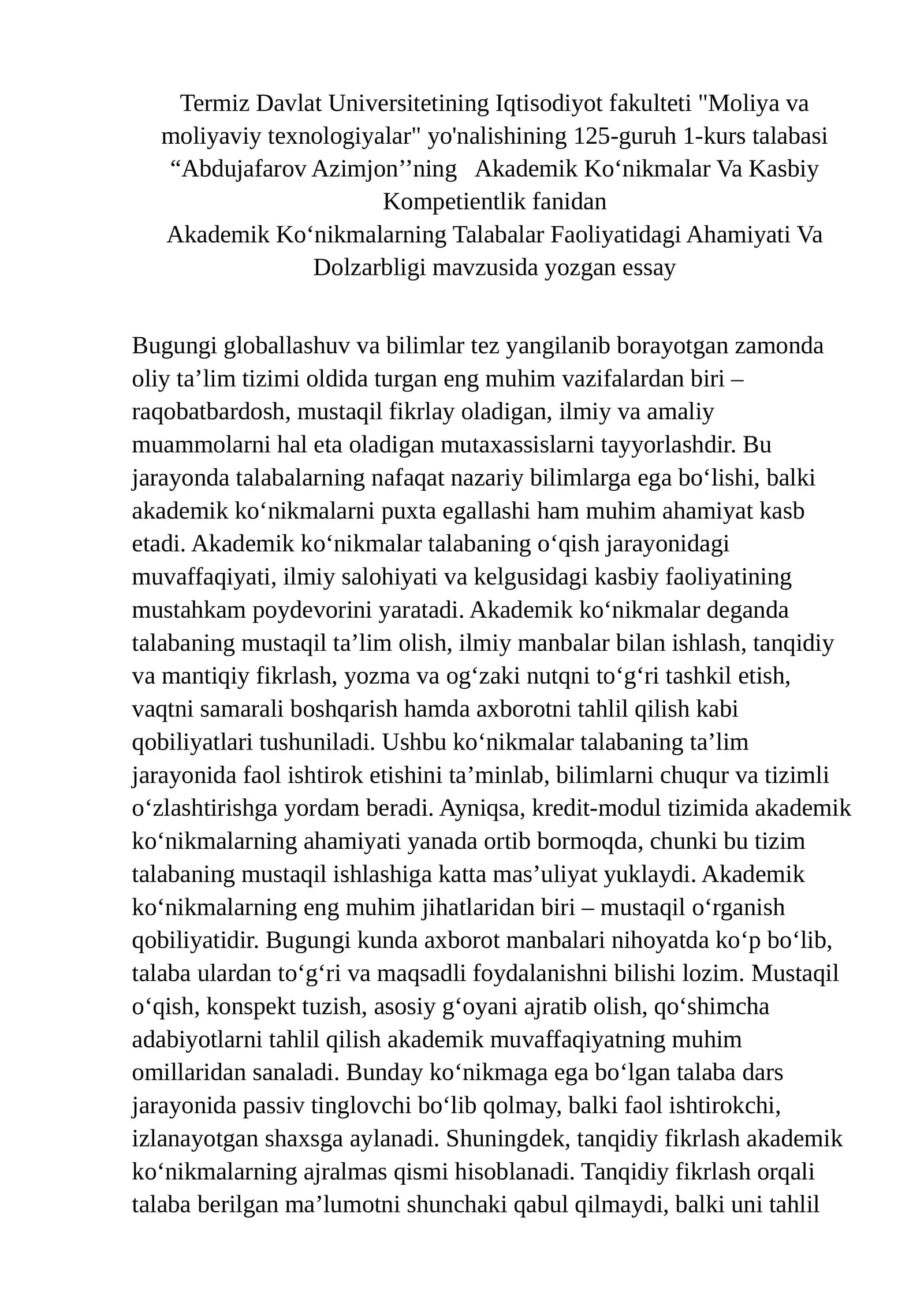 Akademik Ko‘nikmalarning Talabalar Faoliyatidagi Ahamiyati Va Dolzarbligi