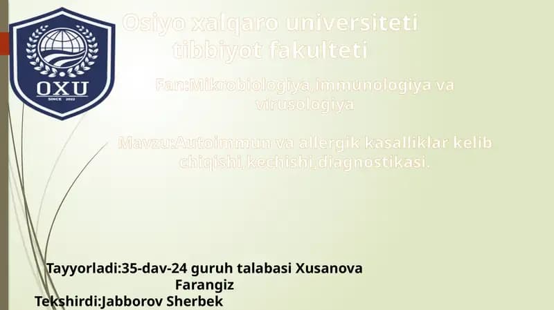 Autoimmun va Allergik Kasalliklar