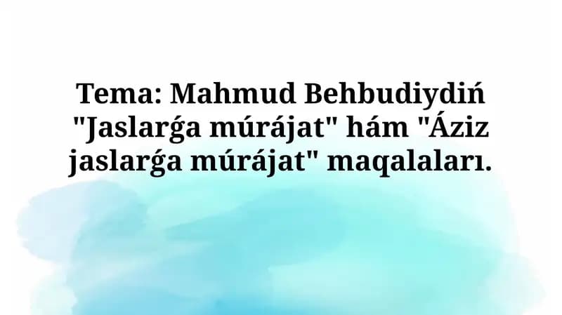 "Jaslarǵa múrájat" hám "Áziz jaslarǵa múrájat"maqalaları