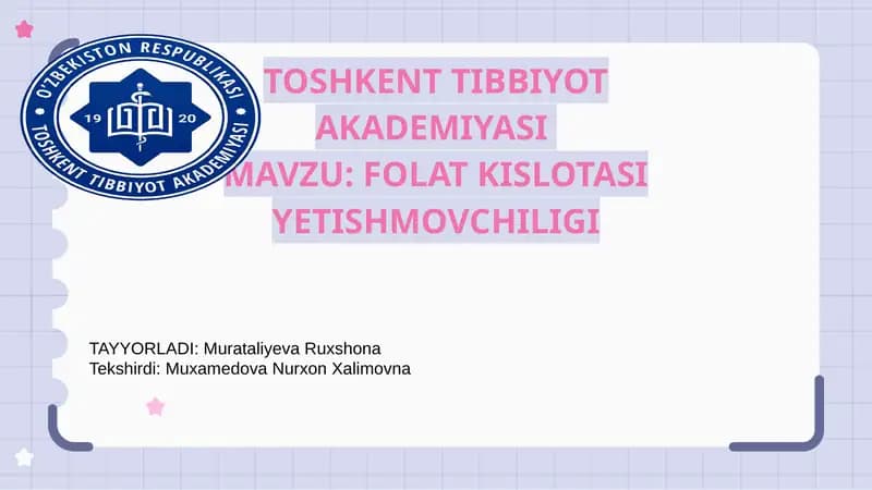 Folat kislotasi etishmovchiligi