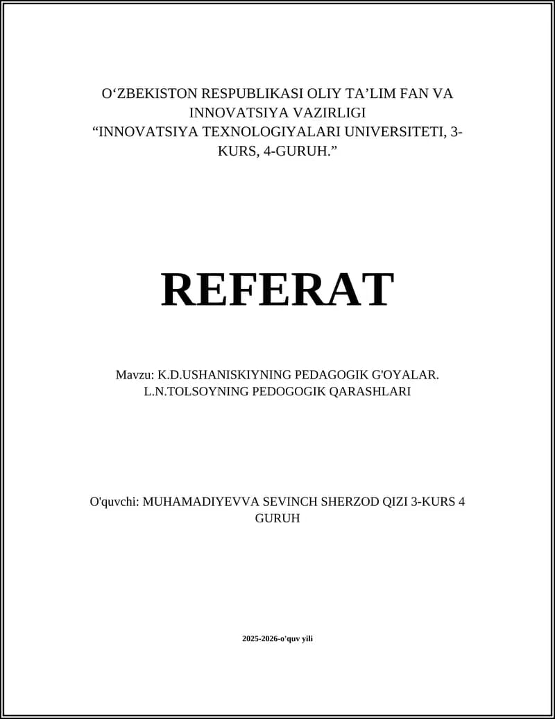 K.D.USHANISKIYNING PEDAGOGIK G'OYALAR