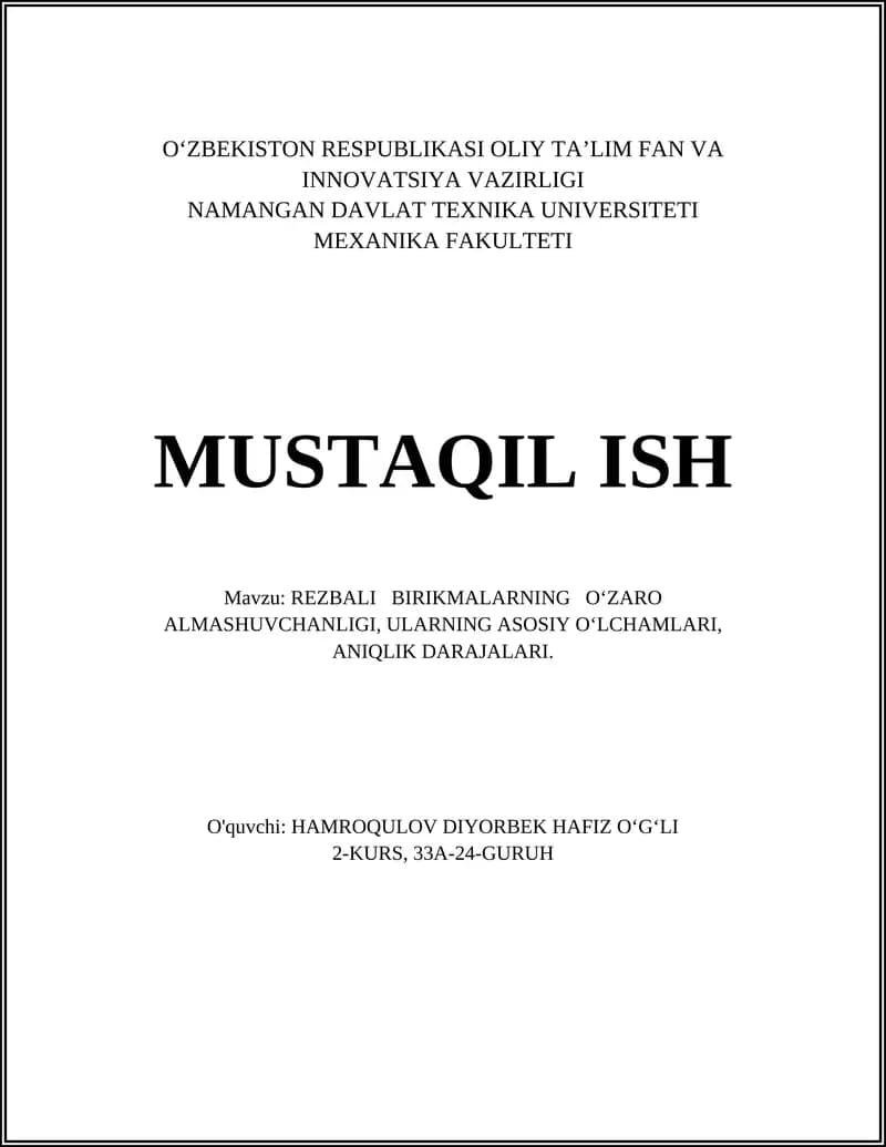 REZBALI BIRIKMALARNING O‘ZARO ALMASHUVCHANLIGI