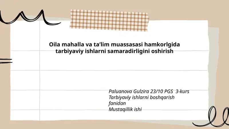 Tarbiyaviy ishlarni boshqarish fanidan