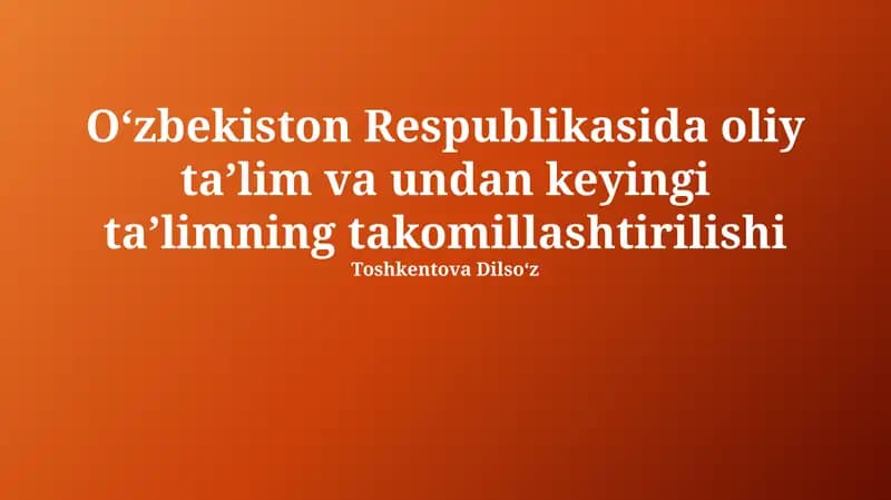 Oliy ta'lim va undan keyingi ta'lim