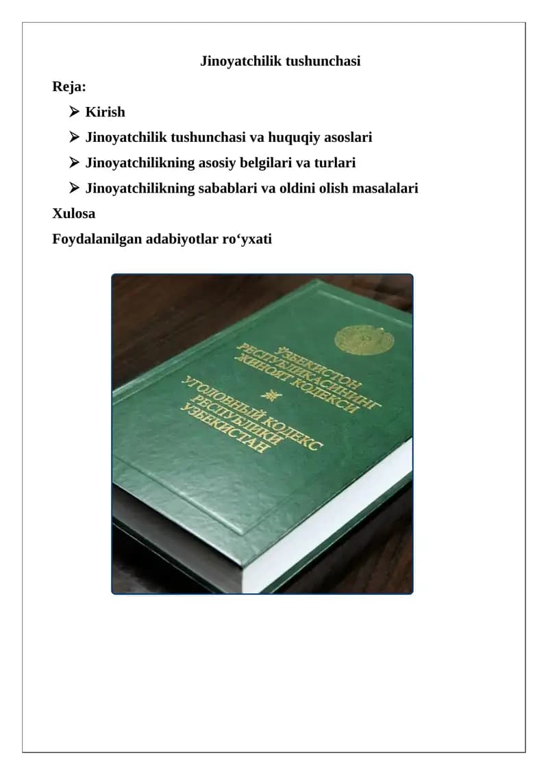 Jinoyatchilik tushunchasi