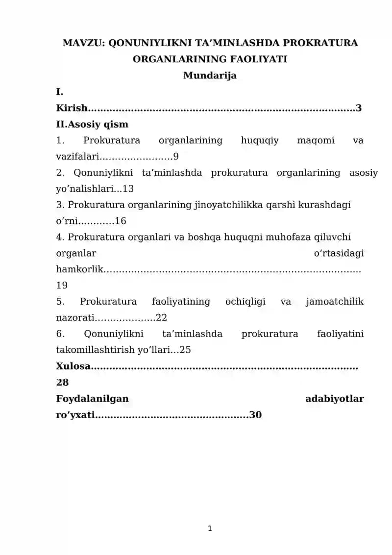 QONUNIYLIKNI TA’MINLASHDA PROKRATURA ORGANLARINING FAOLIYATI