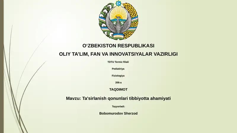 Ta'sirlanish qonunlari tibbiyotta ahamiyati