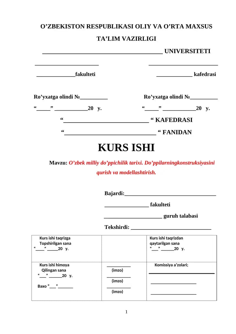 O’zbek milliy do’ppichilik tarixi