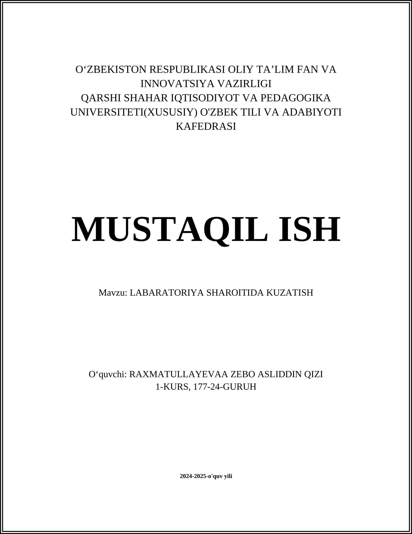 LABARATORIYA SHAROITIDA KUZATISH