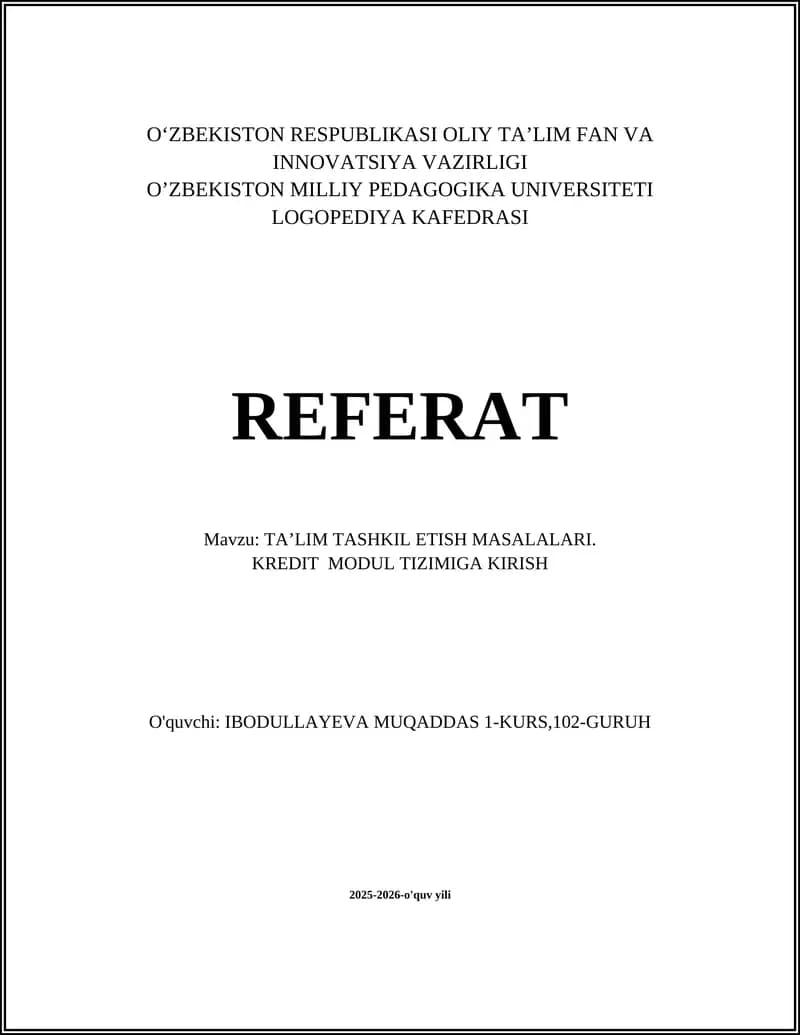 TA’LIM TASHKIL ETISH MASALALARI