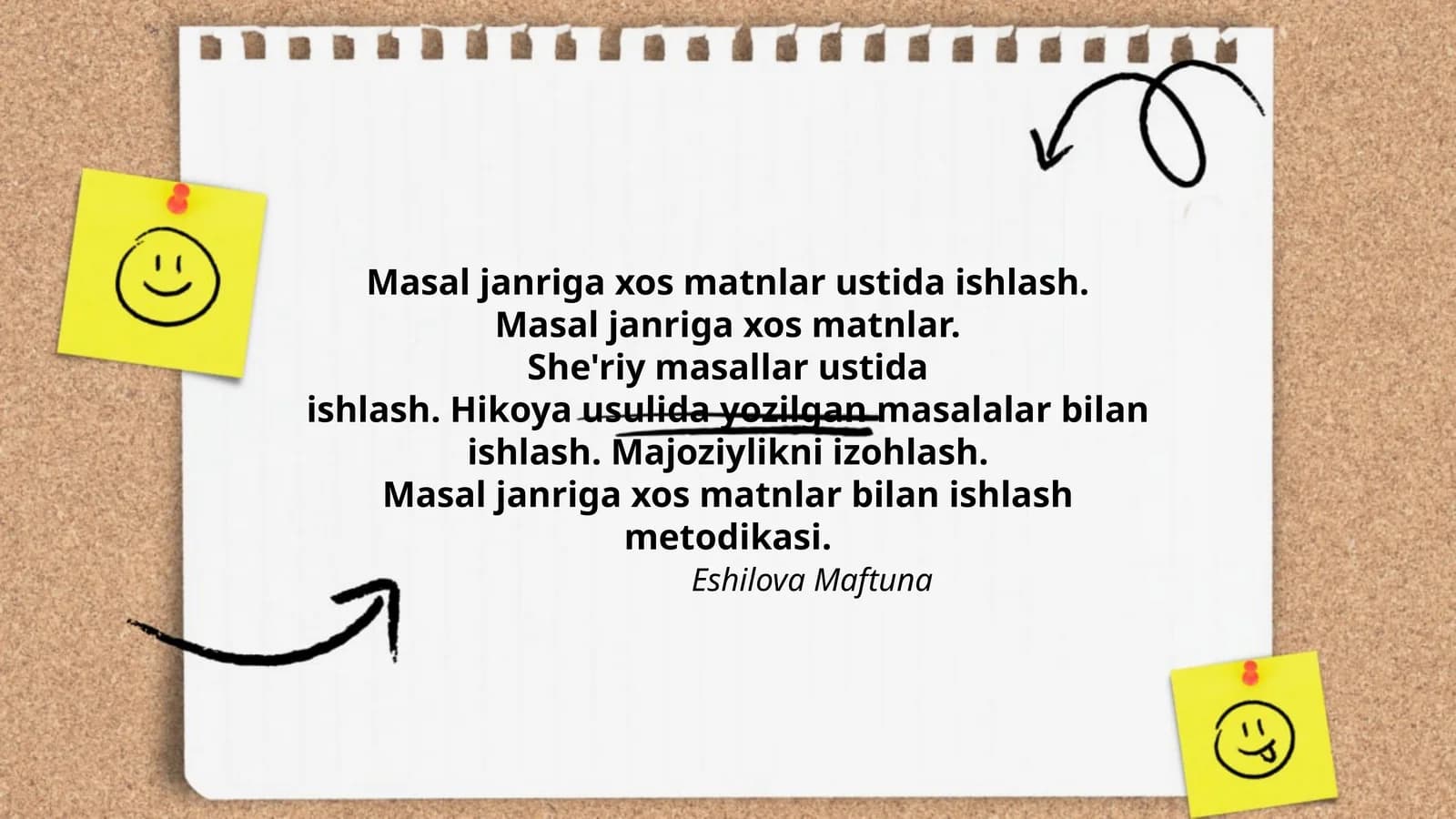 Masal janriga xos matnlar ustida ishlash