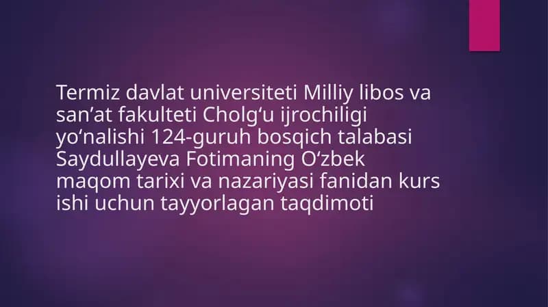 Oʻzbek maqom tarixi va nazariyasi fani