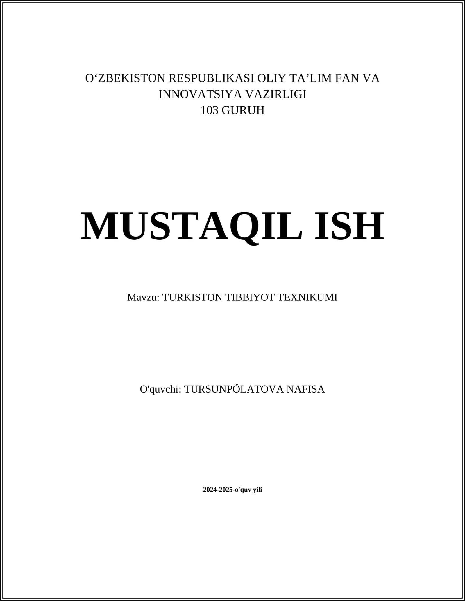 TURKISTON TIBBIYOT TEXNIKUMI