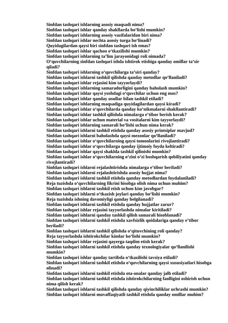 Sinfdan tashqari ishlar