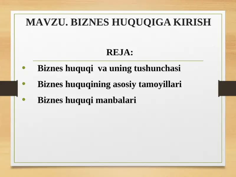 Biznes Huquqiga Kirish