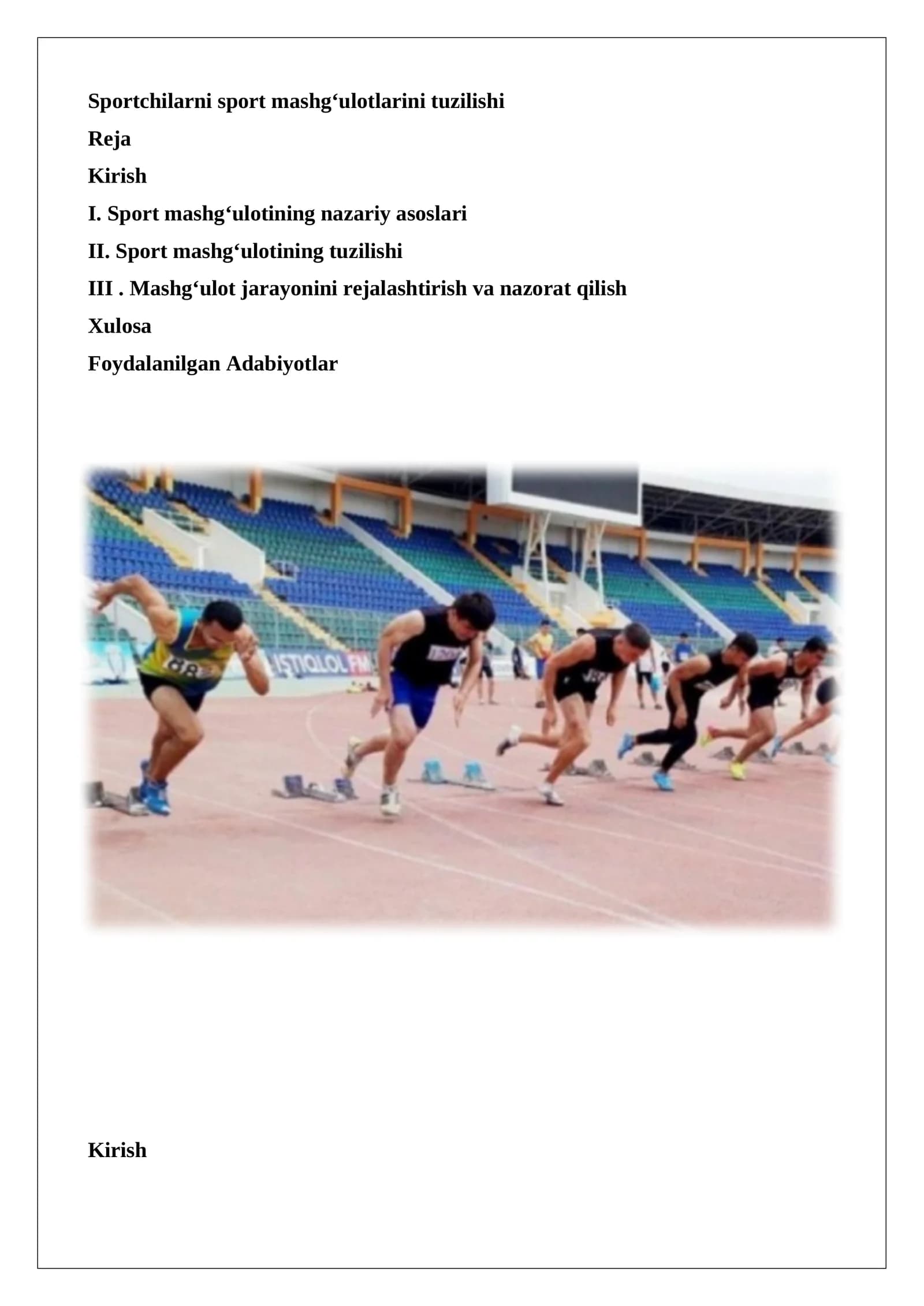 Sportchilarni sport mashg‘ulotlarini tuzilishi