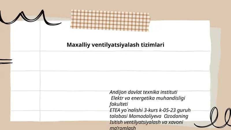 Maxalliy ventilyatsiyalash tizimlari
