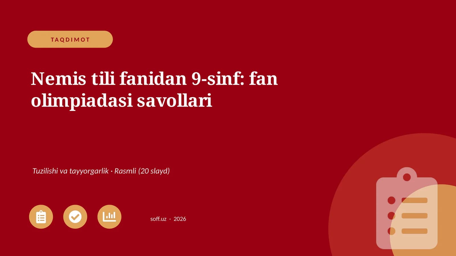 Nemis tili fanidan 9-sinf: fan olimpiadasi savollari
