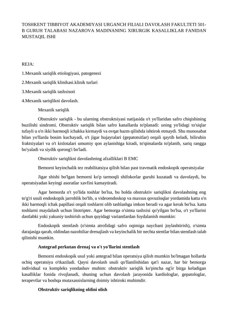 Mexanik sariqlikni davolash